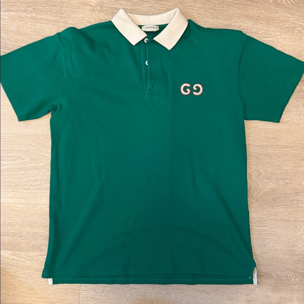 Gucci Teal Polo with Cream Collar